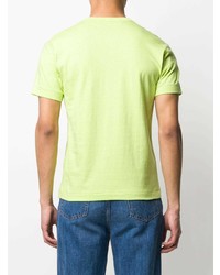 Мужская зелено-желтая футболка с круглым вырезом с вышивкой от Comme Des Garcons Play