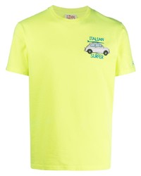 Мужская зелено-желтая футболка с круглым вырезом с вышивкой от MC2 Saint Barth