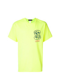 Зелено-желтая футболка с круглым вырезом с принтом