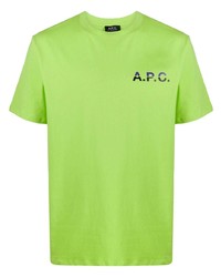 Мужская зелено-желтая футболка с круглым вырезом с принтом от A.P.C.