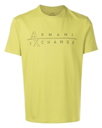 Мужская зелено-желтая футболка с круглым вырезом с принтом от Armani Exchange