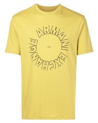 Мужская зелено-желтая футболка с круглым вырезом с принтом от Armani Exchange