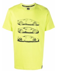 Мужская зелено-желтая футболка с круглым вырезом с принтом от Automobili Lamborghini