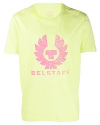 Мужская зелено-желтая футболка с круглым вырезом с принтом от Belstaff