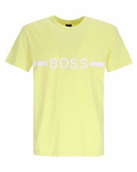Мужская зелено-желтая футболка с круглым вырезом с принтом от BOSS