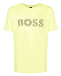 Мужская зелено-желтая футболка с круглым вырезом с принтом от BOSS