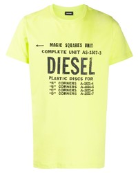 Мужская зелено-желтая футболка с круглым вырезом с принтом от Diesel