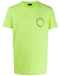 Мужская зелено-желтая футболка с круглым вырезом с принтом от Diesel