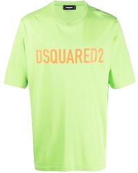 Мужская зелено-желтая футболка с круглым вырезом с принтом от DSQUARED2