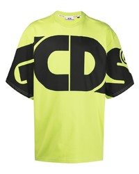 Мужская зелено-желтая футболка с круглым вырезом с принтом от Gcds