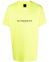 Мужская зелено-желтая футболка с круглым вырезом с принтом от Givenchy