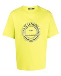 Мужская зелено-желтая футболка с круглым вырезом с принтом от Karl Lagerfeld