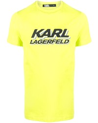 Мужская зелено-желтая футболка с круглым вырезом с принтом от Karl Lagerfeld