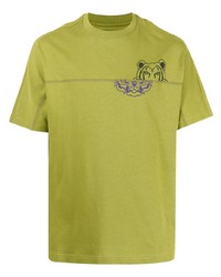 Мужская зелено-желтая футболка с круглым вырезом с принтом от Kenzo