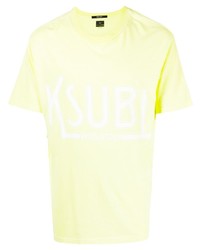 Мужская зелено-желтая футболка с круглым вырезом с принтом от Ksubi