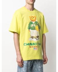 Мужская зелено-желтая футболка с круглым вырезом с принтом от Chinatown Market