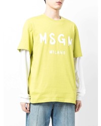 Мужская зелено-желтая футболка с круглым вырезом с принтом от MSGM