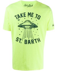 Мужская зелено-желтая футболка с круглым вырезом с принтом от MC2 Saint Barth