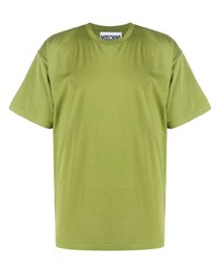 Мужская зелено-желтая футболка с круглым вырезом с принтом от Moschino