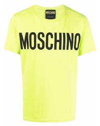 Мужская зелено-желтая футболка с круглым вырезом с принтом от Moschino