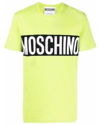 Мужская зелено-желтая футболка с круглым вырезом с принтом от Moschino