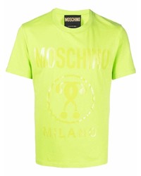 Мужская зелено-желтая футболка с круглым вырезом с принтом от Moschino