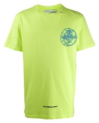 Мужская зелено-желтая футболка с круглым вырезом с принтом от Off-White