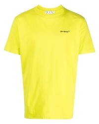 Мужская зелено-желтая футболка с круглым вырезом с принтом от Off-White