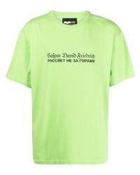Мужская зелено-желтая футболка с круглым вырезом с принтом от PACCBET