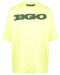 Мужская зелено-желтая футболка с круглым вырезом с принтом от Palm Angels