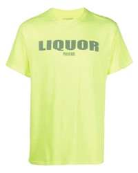 Мужская зелено-желтая футболка с круглым вырезом с принтом от Pleasures