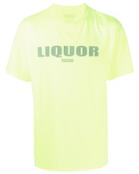 Мужская зелено-желтая футболка с круглым вырезом с принтом от Pleasures
