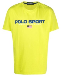 Мужская зелено-желтая футболка с круглым вырезом с принтом от POLO RALPH LAUREN SPORT