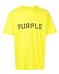 Мужская зелено-желтая футболка с круглым вырезом с принтом от purple brand