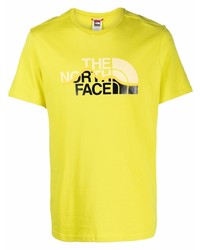 Мужская зелено-желтая футболка с круглым вырезом с принтом от The North Face