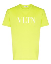 Мужская зелено-желтая футболка с круглым вырезом с принтом от Valentino