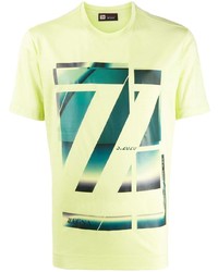 Мужская зелено-желтая футболка с круглым вырезом с принтом от Z Zegna