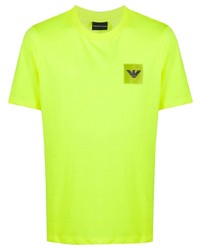 Мужская зелено-желтая футболка с круглым вырезом от Emporio Armani