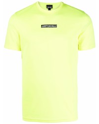 Мужская зелено-желтая футболка с круглым вырезом от Just Cavalli