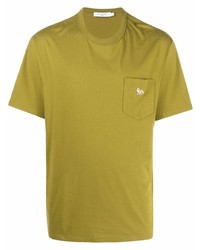 Мужская зелено-желтая футболка с круглым вырезом от MAISON KITSUNÉ