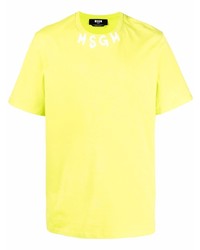 Мужская зелено-желтая футболка с круглым вырезом от MSGM