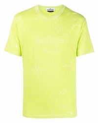 Мужская зелено-желтая футболка с круглым вырезом от Stone Island