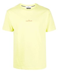 Мужская зелено-желтая футболка с круглым вырезом от Stone Island
