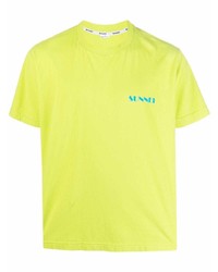 Мужская зелено-желтая футболка с круглым вырезом от Sunnei