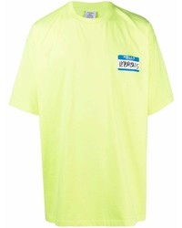 Мужская зелено-желтая футболка с круглым вырезом от Vetements
