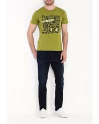 Мужская зелено-желтая футболка от Sisley
