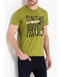 Мужская зелено-желтая футболка от Sisley