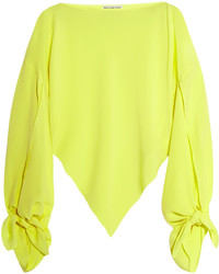 Зелено-желтая шелковая блузка