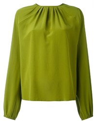 Зелено-желтая шелковая блузка от Rochas