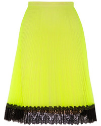 Зелено-желтая юбка-миди со складками